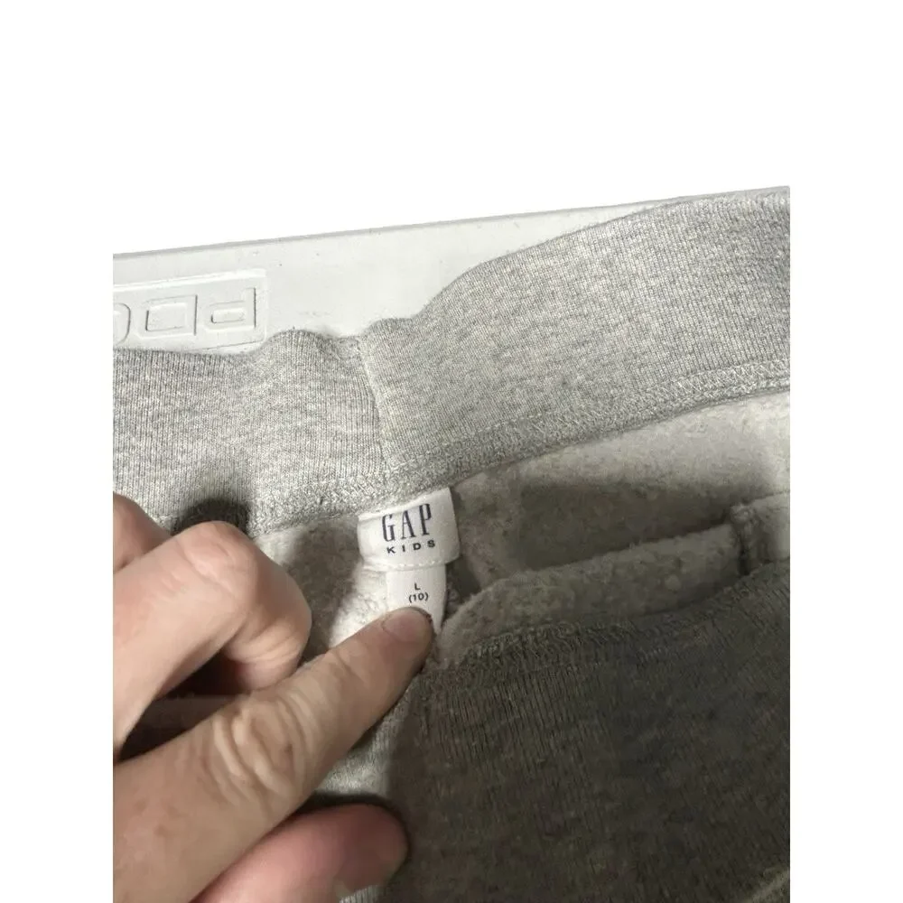 GAP Kids Large Gray Fleece Sweatpants Drawstring Logo Jogger Pants
